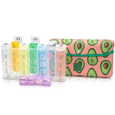 Imagem de Made Easy Kit Estojo de comprimidos grande de 7 dias/28 compartimentos em neoprene com caixa de comprimidos de armazenamento no dia a dia pela manhã, meio-dia, EVE, vitamina semanal, medicamentos,