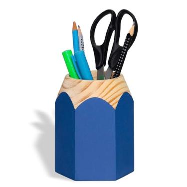 Imagem de Porta Caneta, Porta Lápis, Suporte de Caneta para mesa, Organizador de mesa, Organizador Multiuso Lápis, Madeira, Azul - GEGUTON