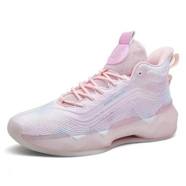 Imagem de Bolognifi Tênis de basquete fluorescentes unissex, super leves, cano alto, estilo grafite, botas de combate, basquete presente(Pink2,44 BR)
