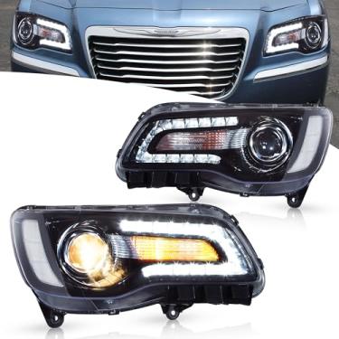 Imagem de Faróis de projetor de feixe duplo de LED VLAND para Chrysler 300C 2011-2014 2ª geração, com DRL branco diamante (para feixes altos/baixos: reutilize lâmpadas de estoque ou 9005), vendido como par