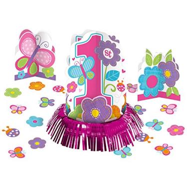 Imagem de Amscan Party Supplies Kit de decoração de mesa de 1º aniversário para menina de aniversário, multicolorido, tamanhos variados, 23 unidades
