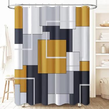 Imagem de BTTN Cortina de chuveiro de tecido geométrico – Conjunto de cortina de chuveiro de 182 x 182 cm de comprimento com 12 ganchos de plástico, repelente de água, cortinas de chuveiro de poliéster
