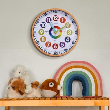 Imagem de Relógio de parede para crianças de 25,4 cm, fácil de ler, silencioso, sem tique-taque, colorido, operado por pilhas, relógio de hora, decoração de parede para quarto de crianças, relógio de ensino,