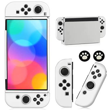 Imagem de Capa Dockable para Nintendo Switch OLED modelo 2021, capa protetora de TPU macio para console Switch OLED e controlador Joy-con com 2 peças de aperto de polegar