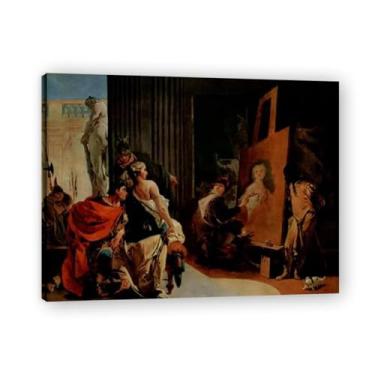 Imagem de Impressão em tela Inside the studio Giovanni Battista Tiepolo – Obra-prima rococó barroca, pintura escolar de Veneza, pintura a óleo decorativa para galeria doméstica 20 x 26 cm