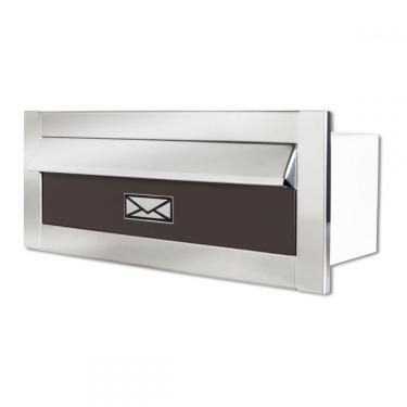 Imagem de Caixa De Correio Carta E Revista Frente Em Inox Polido Brilhante Espelhado Com Tarja Marron