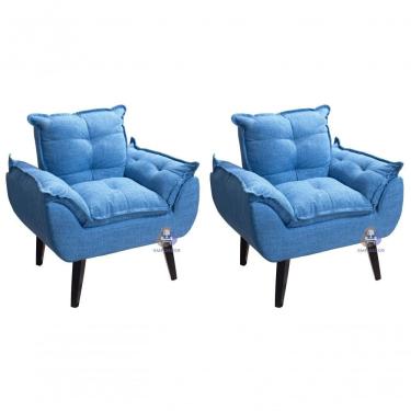Imagem de Kit 02 Poltrona Opala Azul Linho