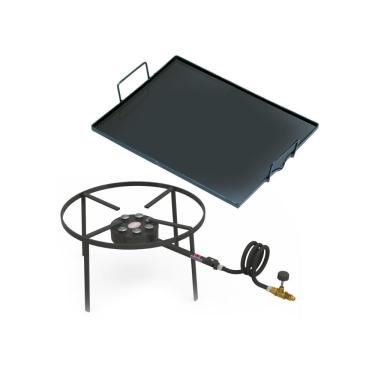 Imagem de Kit Camping 4 - Fogareiro Fogão F1b7 Redondo 40cm Simples + Chapa Bifeteira 50cm - Progás