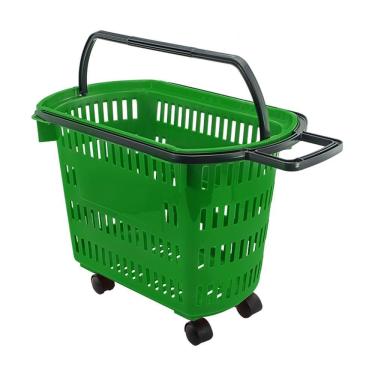 Imagem de Cesto De Compras Para Supermercado Tamanho Grande Com Rodízio D300 - Della Plast Verde Padrão