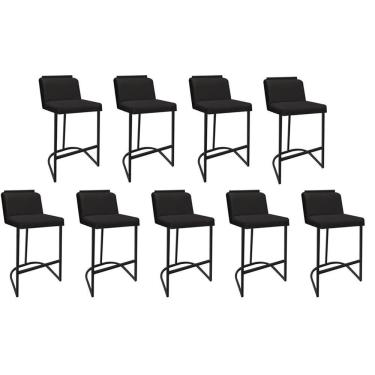 Imagem de Kit 09 Banquetas Com Encosto Nynna Luxo Confort Bistrô Cozinha Ferro Preto Suede Preto - Amey Decor