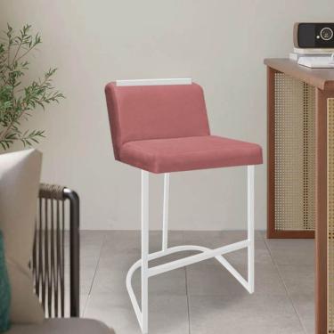 Imagem de Banqueta Com Encosto Nynna Luxo Confort Bistrô Cozinha Ferro Branco Suede Rose Gold - Amey Decor