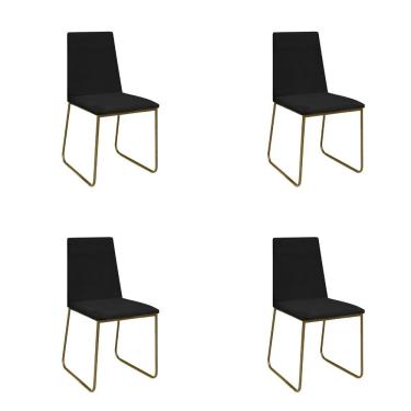 Imagem de Kit 4 Cadeiras De Jantar Cozinha Industrial Lexa Veludo Élpis Móveis Preto Dourada