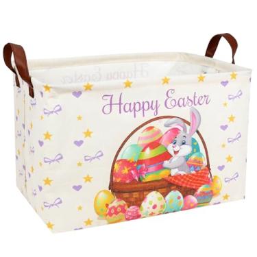 Imagem de ASKETAM Cesta De Páscoa Para Crianças, Grande, Vazia, Retangular, Fofa, Armazenamento Presentes, Ovos Coelho, Decoração (Gravata Borboleta Roxa Coelho)