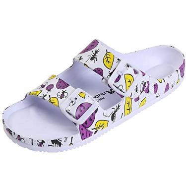 Imagem de VICT POPU Sandálias Femininas Ajustáveis Com Fivela Dupla, À Prova D'Água, Eva, Rasteira, Besouro, Branco, 6