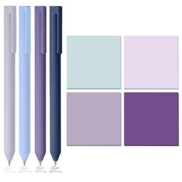 Imagem de BAYTORY 320 folhas de notas adesivas gradientes, 4 peças de canetas de gel coloridas rotativas, notas adesivas estéticas e caneta de tinta multicolorida, blocos de notas coloridos, fáceis de postar