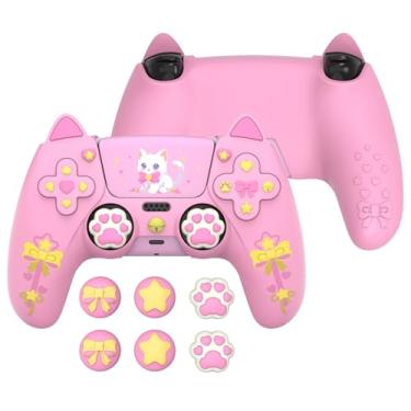 Imagem de PlayVital Sweetheart Kitty Silicone Cover for ps5 Controller with 6 Joystick Caps and 6 Sticker, Soft Anti-Slip Full Protection Grip Skin Compatible with ps5 Charging Dock - Pink