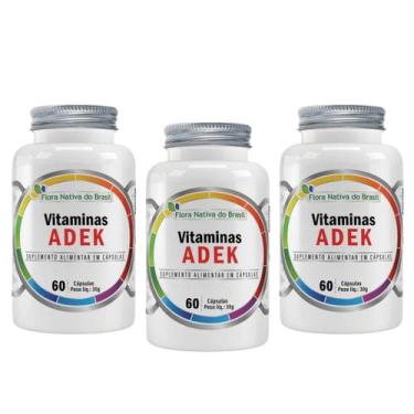 Imagem de Kit 3x Vitaminas ADEK (VIT A, D, E e K) 60 Cápsulas Flora Nativa - Flo
