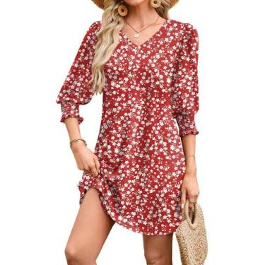 Imagem de Vestido casual WIHOLL Plus Size com decote em V e manga 3/4 para mulhe