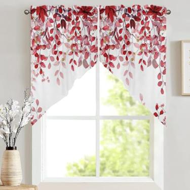Imagem de Cortina Swag Valances Ramos Frutas Estilo Minimalista Abstrato Cortinas de Janela de Cozinha Folha Pequena Tratamento de Janela Sálvia Vermelho Café Cortinas Curtas para Tratamento de Banheiro