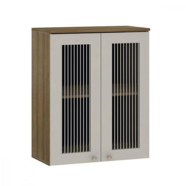 Imagem de Armário Aéreo 2 Portas Vidro Canelado 80cm Isis Luciane Avela/mocca