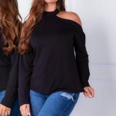 Imagem de Blusa Gola Alta Recorte No Ombro Manga Longa Viscolycra Feminina - Fil