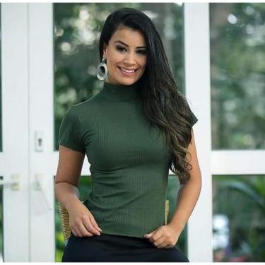 Imagem de blusa feminina canelada gola alta manga curta básica estilo fashion - 