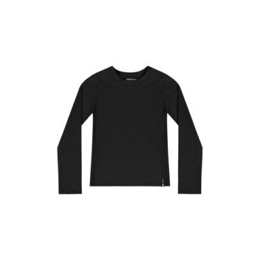 Imagem de Blusa Manga Longa Básica em Ribana Canelada para Menina Quimby, Preto,