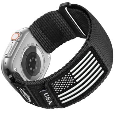 Imagem de SNBLK Pulseira esportiva de nylon durável compatível com Apple Watch Ultra 2/Ultra séries 10 9 8 7 6 5 mm e 45 mm, estrelas de tecido macio, pulseira com bandeira listrada para iWatch Ultra 2/Ultra