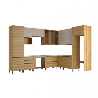 Imagem de Cozinha Bartira Cristal Com 15 Portas, 3 Gavetas, 13 Pratele Lâmina Mel-nude