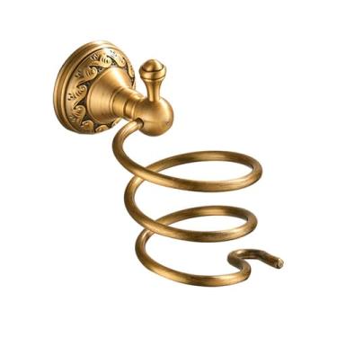 Imagem de Conjunto de banheiro de latão antigo - prateleira de parede, toalheiro, porta-lenços com saboneteira, suporte para soprador