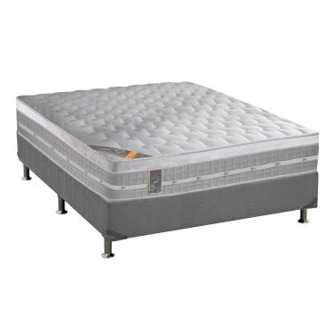 Imagem de Cama Box Casal: Colchão Molas Pocket Ensacadas Castor Premium Gel + Base CRC Suede Gray (138x188)