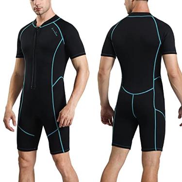 Imagem de OMGear Roupa de banho Wetsuit masculina e feminina de neoprene de 3 mm, com proteção UV, manga curta, para mergulho, surfe, snorkel (preto e água, 3GG)