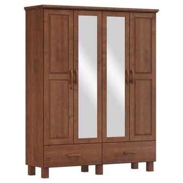 Imagem de Guarda Roupa Madeira Maciça 4P 2G Espelho 157 cm 1142 Imbuia Milani Store