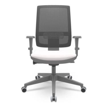 Imagem de Cadeira Brizza Diretor Grafite Tela Preta Assento Vinil Branco Autocom