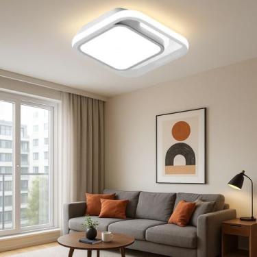 Imagem de Luminária LED Luz Plafon Teto Quadrado Sobrepor 24w 3 em 1 (Quente, neutro, fria) Modelo Outy Branco