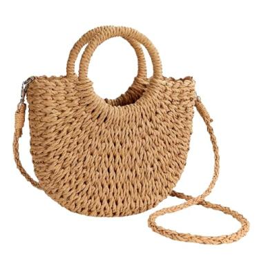 Imagem de Twievo Bolsa de praia feminina de palha de tecido transversal para verão marrom, marrom, Marrom