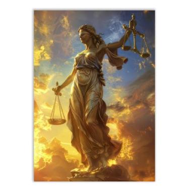 Imagem de Placa Decorativa Deusa Da Justiça Themis Ilustração Por Do Sol Poster Quarto Sala