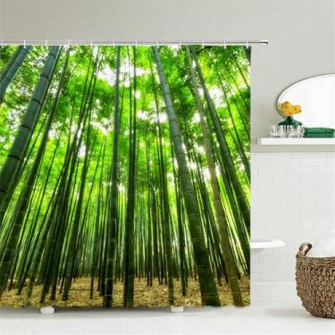 Imagem de Cortinas de chuveiro de paisagem para banheiro Poliéster Cenário natural Floresta Impressão Cortina de chuveiro com gancho 180 * 200CM,2053W,W90xH180cm