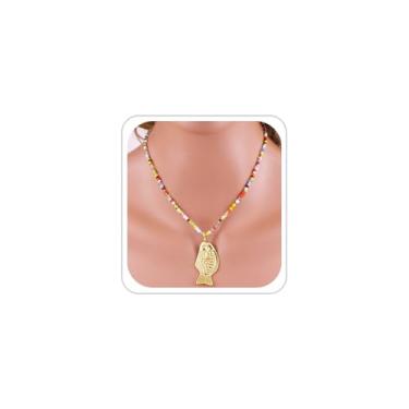 Imagem de LKingel Colar de peixe dourado para mulheres, colares com pingente de peixe, boêmio, colorido, miçangas, colares de praia, verão, praia, sereia, joias, presentes, Cobre, Sem Pedra Preciosa