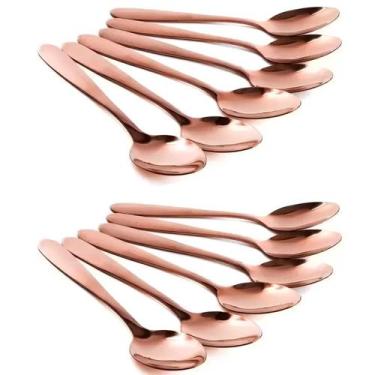 Imagem de Kit Jogo De Colheres De Mesa Gold Rose 12pçs Inox Rústico - Gici Casa