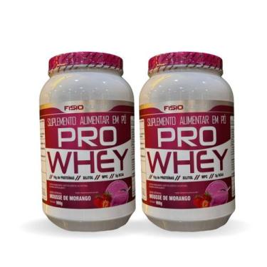 Imagem de Kit 2 Pro Whey Proteínas Xilitol WPC BCAA 900g Sabor Mousse De Morango