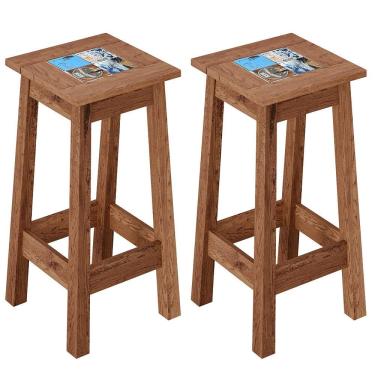 Imagem de Kit 02 Banquetas Altas Com Cerâmica Vintage Rústica Imbuia