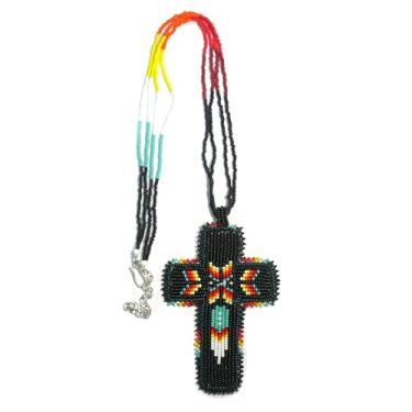 Imagem de Colar com medalhão de contas em camadas estilo nativo americano - Colar étnico tribal de contas de semente feito à mão MN-25-33, Free size, Vidro, Sem Pedra Preciosa