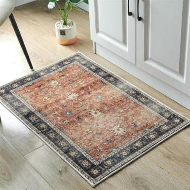 Imagem de ESSMOKO Tapetes tapete turquesa persa para casa, sala de estar, quarto, mesinha de cabeceira, lavável à máquina, vários tamanhos, estilo retro vermelho e preto, 40 x 60 cm