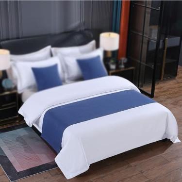 Imagem de Cachecol de corredor de cama de hotel, quarto, linha de algodão, colchas modernas, decorativas, à prova de poeira, protetor de cama para cama de solteiro queen king size - Azul||50 x 260 cm para cama