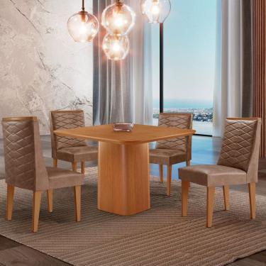 Imagem de Mesa de Jantar Eloise 90cm Tampo MDF Laminado com 4 Cadeiras Safira Moderna Mobília