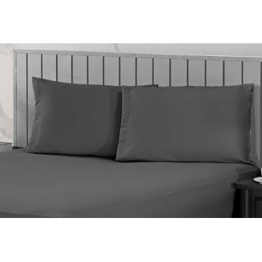 Imagem de Jogo de Cama King 400 Fios Percal 03 Pçs com Barra, Antiácaro, Antipilling e Toque Macio (Chumbo)