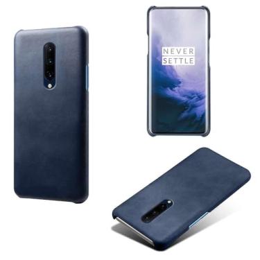 Imagem de Capa para Oneplus 7 PRO,Proteção contra quedas,Casca de volta de cor sólida simples,Design de couro de imitação de plástico-Blue