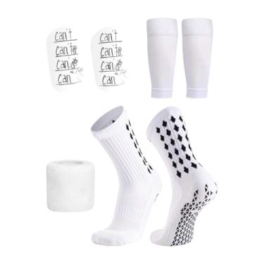 Imagem de simhoa Meias de futebol, caneleiras elásticas com mangas, conjunto profissional de proteção respirável para corrida, caminhada, homens e mulheres, Branco