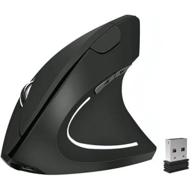 Imagem de Mouse ergonômico, mouse sem fio vertical recarregável USB-C: ratos de túnel óptico do carpo com receptor USB de 2,4 G, 800/1200/1600 DPI, 6 botões, para laptop, computador, computador, desktop